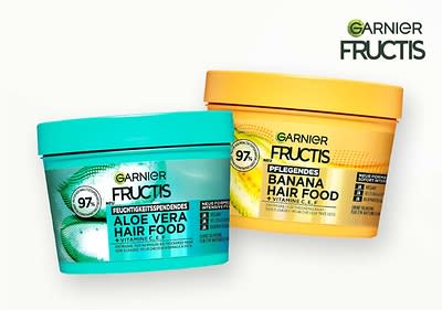 Fructis Hair Food Shampoos, Spülungen und Masken kräftigen dein Haar mit Fruchtwirkstoffen aus Banane, Papaya und Aloe Vera.