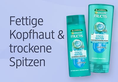 Garnier Fructis Coco Water reinigt fettige Haaransätze und spendet trockenen Spitzen Feuchtigkeit.