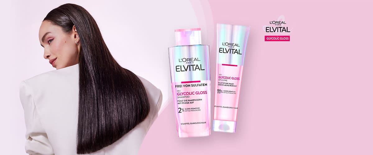 Entdecke Elvital Glycolic Gloss für Haarversiegelung, Glanz und bessere Haarqualität