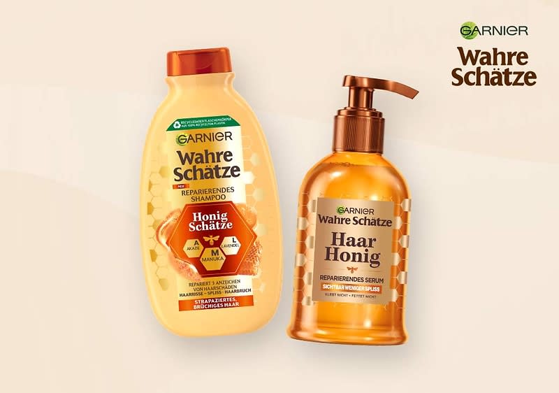 Mit den Honig Schätze Produkten von Garnier Wahre Schätze gehst Du gegen strapaziertes und brüchiges Haar vor.