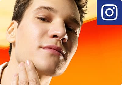Mann mit Hand am Kinn, Instagram-Logo
