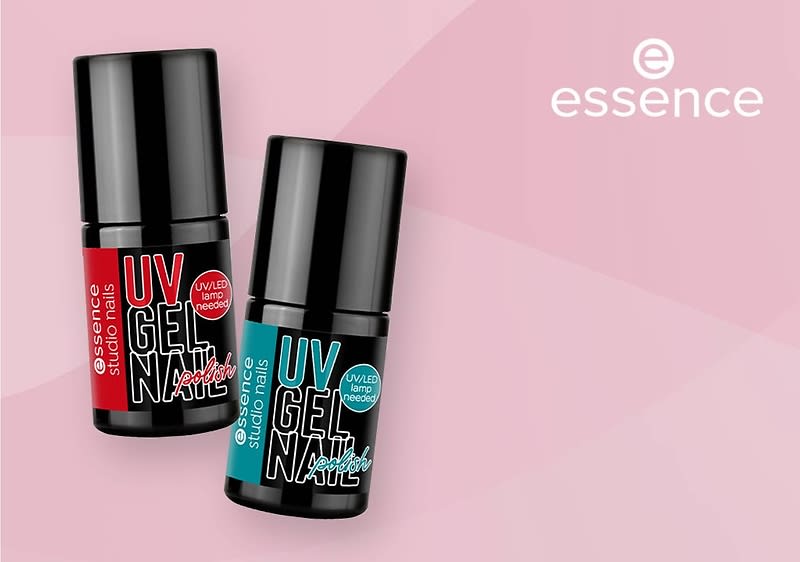 UV Gel Nagellacke von essence auf rosa Hintergrund