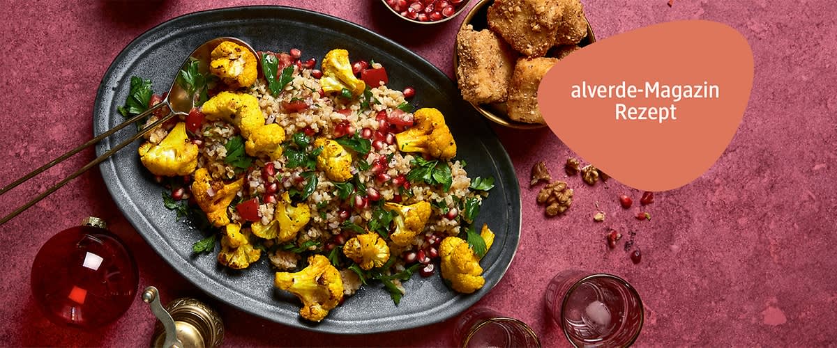 Weihnachtlicher Tabouleh Salat mit geröstetem Blumenkohl &amp; Granatapfel ...