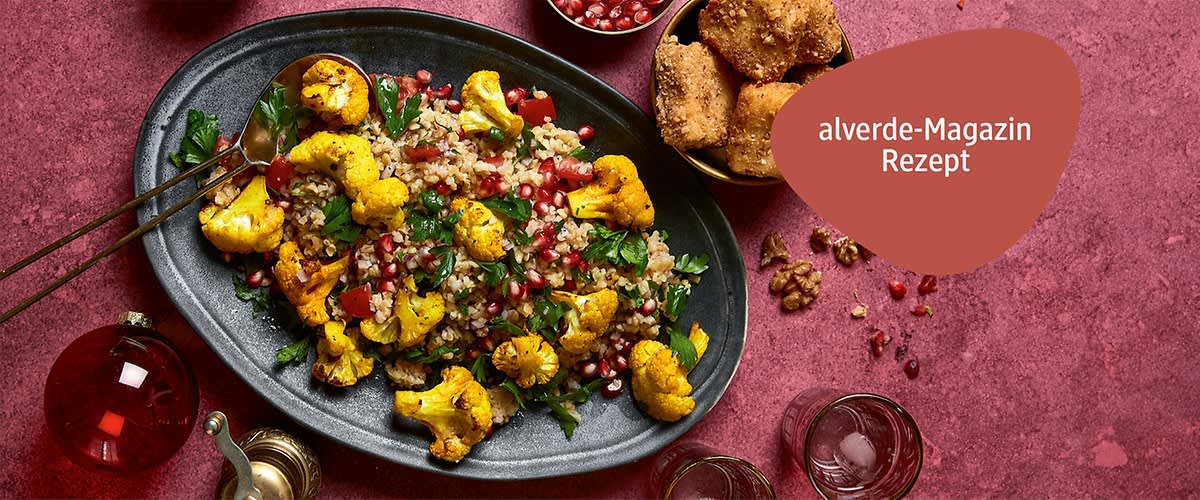 Weihnachtlicher Tabouleh Salat mit geröstetem Blumenkohl &amp; Granatapfel ...