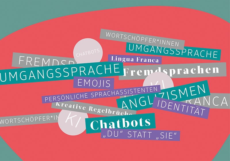 Wörter und Begriffe auf buntem Hintergrund