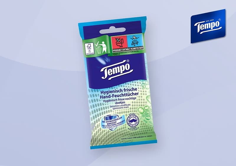 Feuchttücher für die Hände mit Tempo