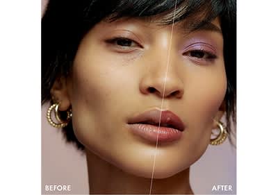 Vorher-Nachher-Bild mit Ohrring