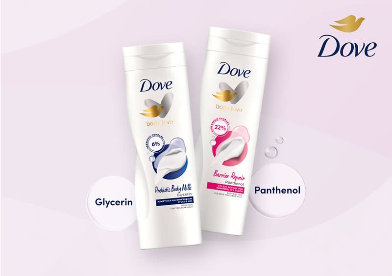 Zwei Dove Body Lotions nebeneinander