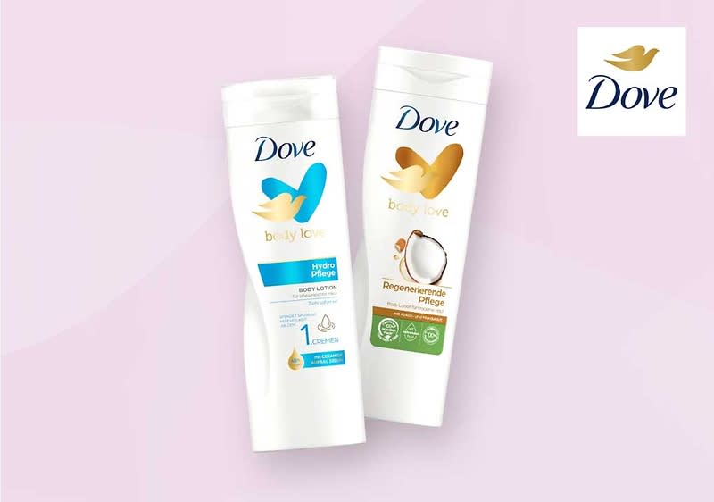 Zwei Dove Body Lotions nebeneinander