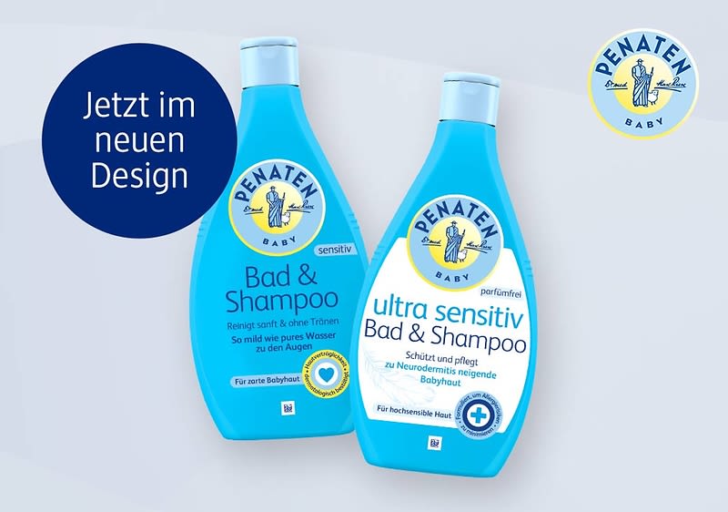 Zwei Penaten Baby Bad & Shampoo Flaschen