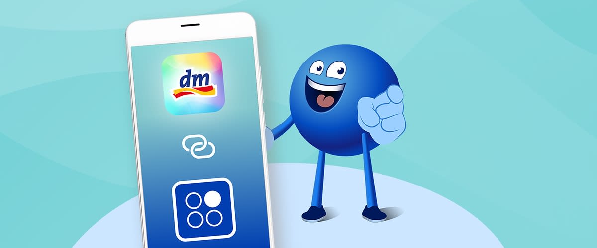 Smartphone mit dm-App Logo und PAYBACK App-Logo mit Verbunden-Zeichen