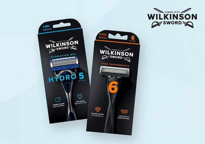 Wilkinson Sword Logo auf blauem Hintergrund