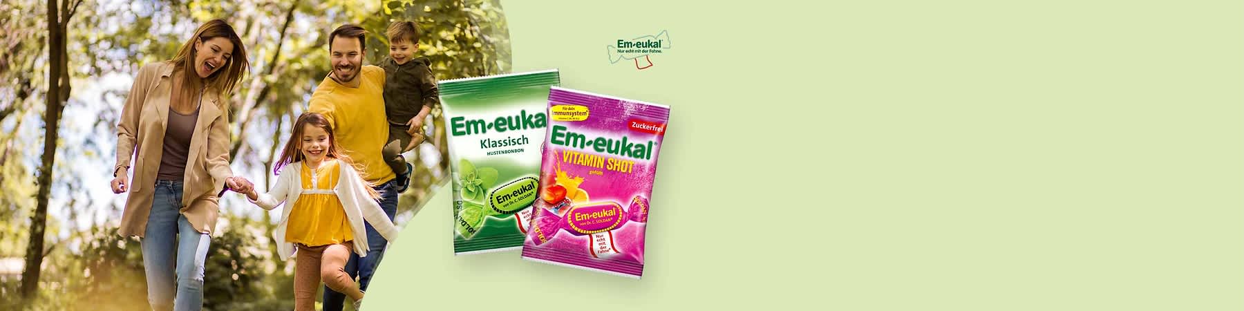 Zwei Em-eukal Bonbonpackungen nebeneinander