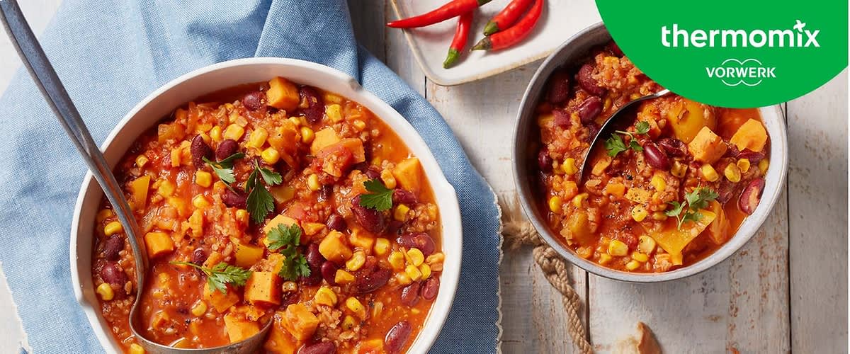 vegane Süßkartoffel Grünkern Chilli