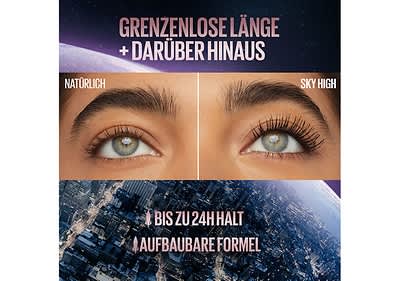 Vergleich geschminktes und ungeschminktes Auge mit Satz Grenzenlose Länge