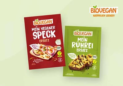 Zwei Biovegan-Produkte für Speck und Rührei