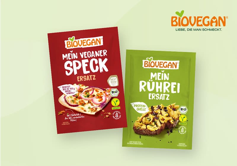 Zwei Biovegan-Produkte für Speck und Rührei