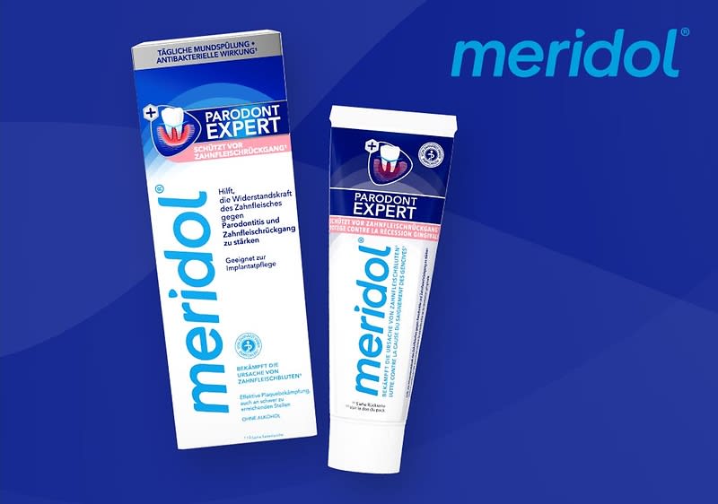 Zahnpasta und Verpackung von Meridol