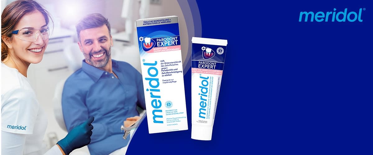Zahnpasta und Verpackung von Meridol
