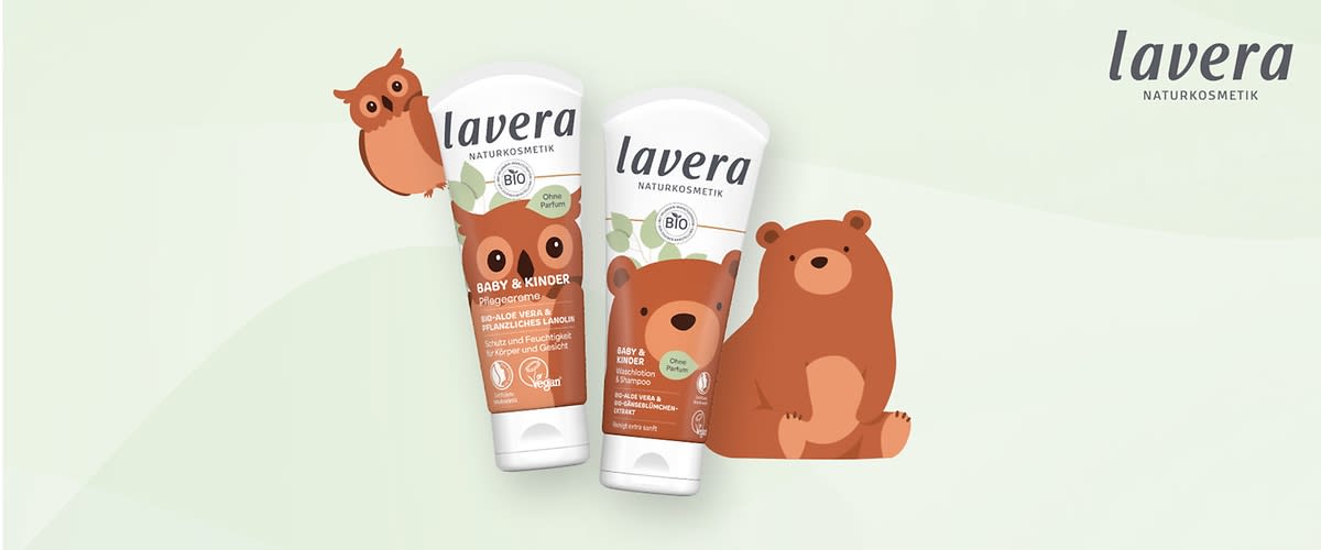 Zwei Lavera Baby- und Kindercremes mit Tiermotiven