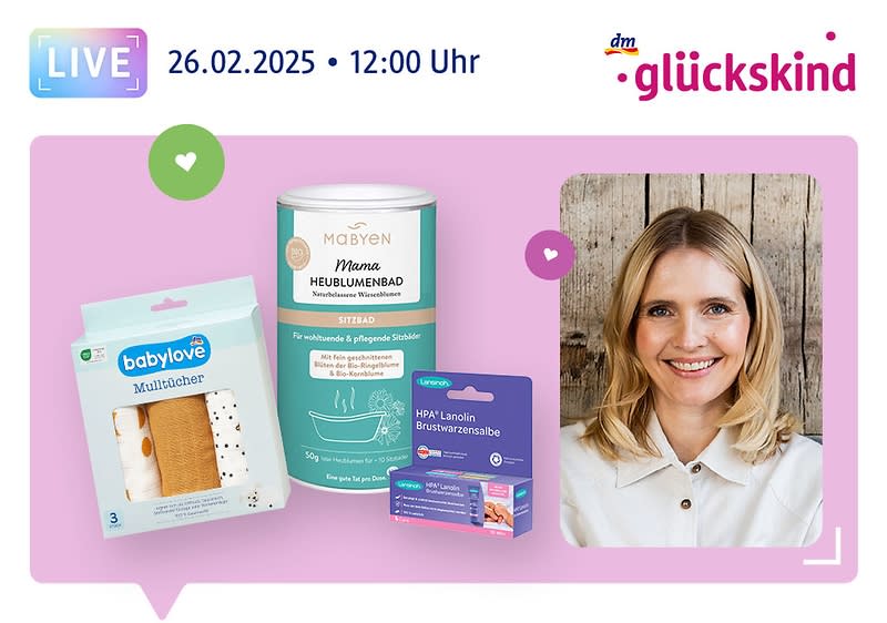 26.02.2025, 12:00 Uhr: dmLIVE x Hebamme Sissi Rasche mit Produkten
