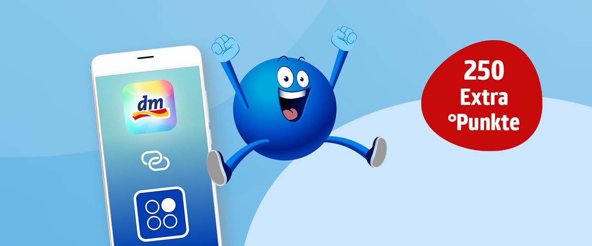 Smartphone mit dm-App Logo und PAYBACK App-Logo mit Verbunden-Zeichen