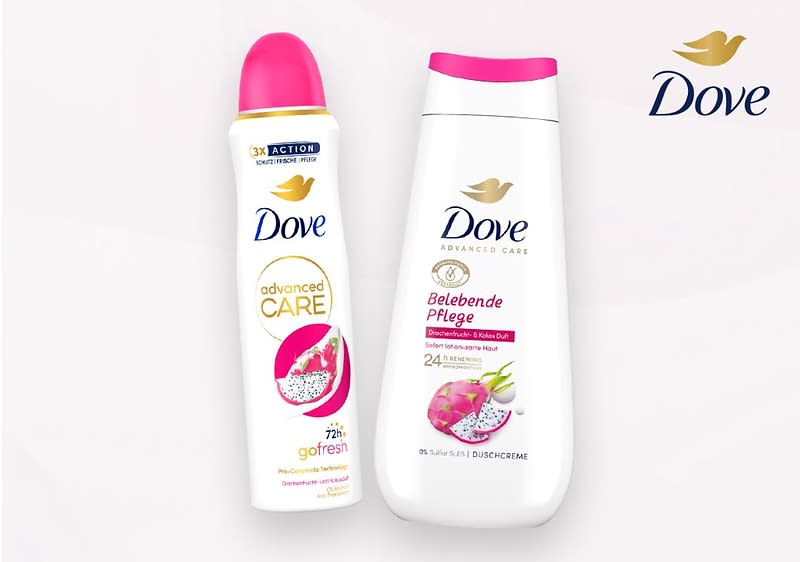 Dove Deospray und Duschcreme Flaschen