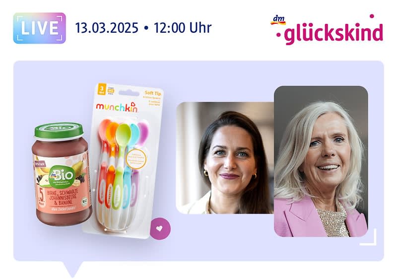 19.03.2025, 12:00 Uhr: dmLIVE x glückskind, Abbildung von Coupon und Babygläschen