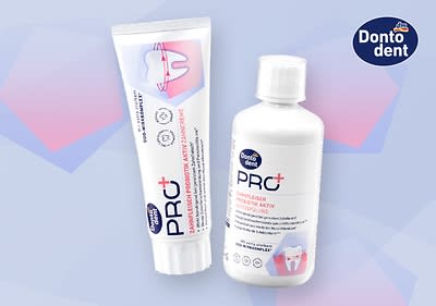 Zahnpasta, Mundspülung und Verpackung von Dontodent