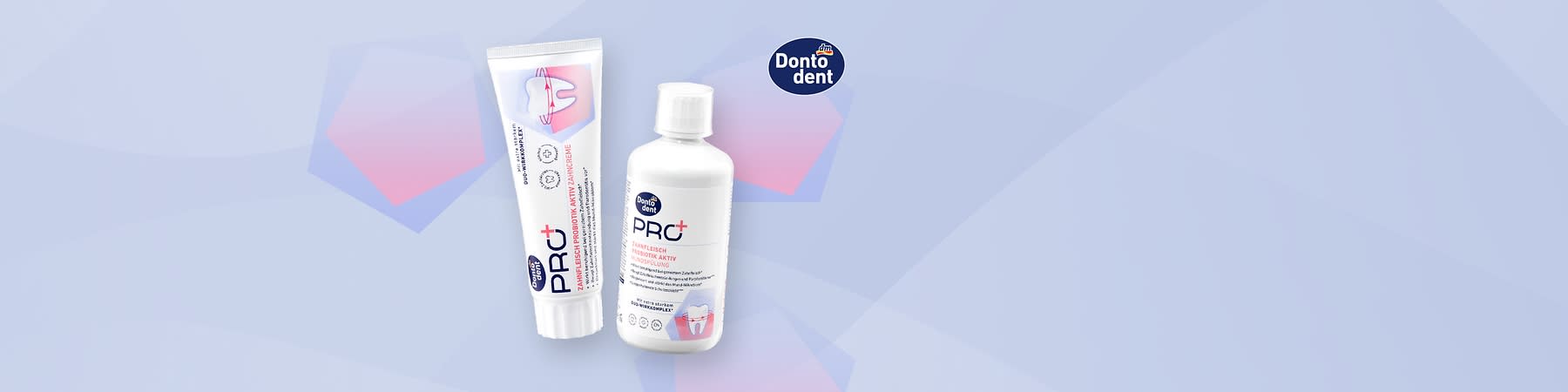 Zahnpasta, Mundspülung und Verpackung von Dontodent