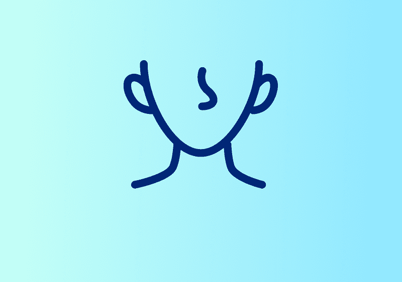 Eine minimalistische Illustration eines stilisierten Gesichts mit Ohren und Hals auf hellblauem Hintergrund