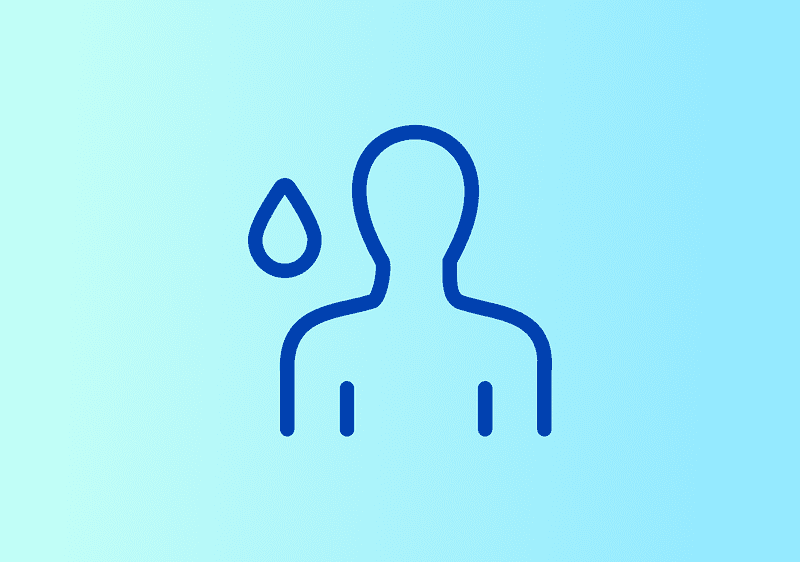 Eine blaue Illustration zeigt eine stilisierte Person mit einem Wassertropfen auf hellblauem Hintergrund
