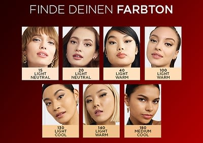 Collage aus sieben Farbtonmustern für Make-up