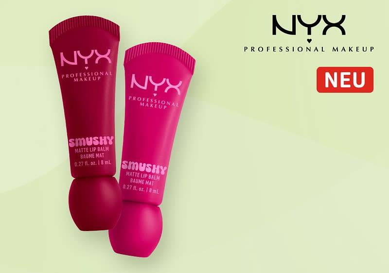 Zwei NYX Lippenbalsam-Tuben auf grünem Hintergrund