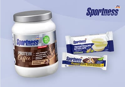 Sportness Proteinprodukte: Kaffee, Riegel, Cups