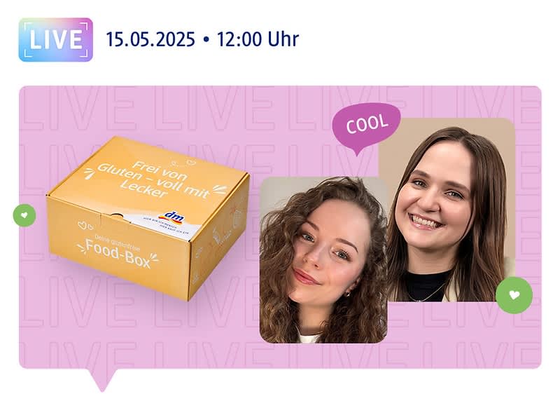 15.05.2025, 12:00 Uhr, Krissi und Karla lächeln in die Kamera + glutenfreie Food-Box