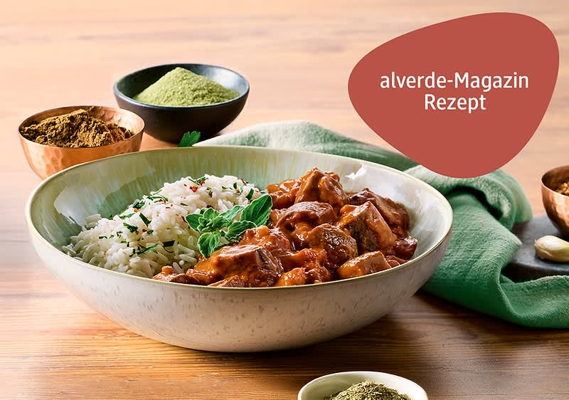 Veganes Tikka-Masala mit Seitan & Jasminreis