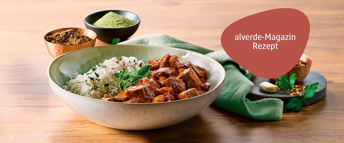 Veganes Tikka-Masala mit Seitan & Jasminreis