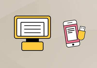 Computerbildschirm und Smartphone mit USB-Stick