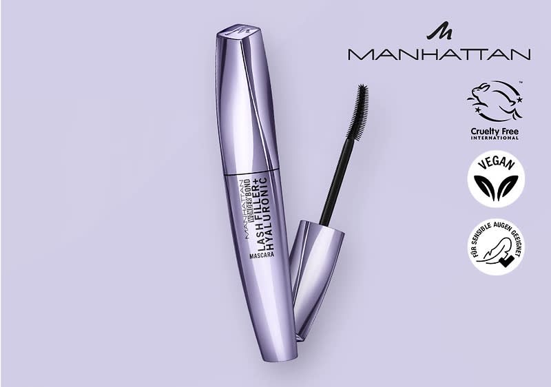 Manhattan Wonder Bond Filler Mascara auf rosa Hintergrund