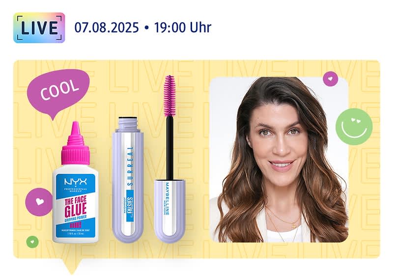 07.08.2025, 19:00 Uhr: dmLIVE x fraubeauty-Talk, Beauty-Produkte und fraubeauty, die in die Kamera lächelt