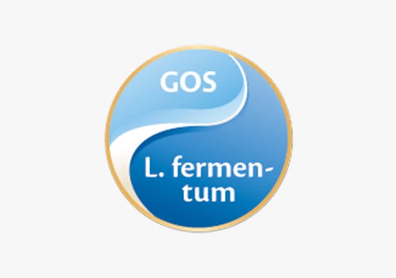 Ein rundes Logo mit blauem Hintergrund zeigt die Aufschrift „GOS L. fermentum“
