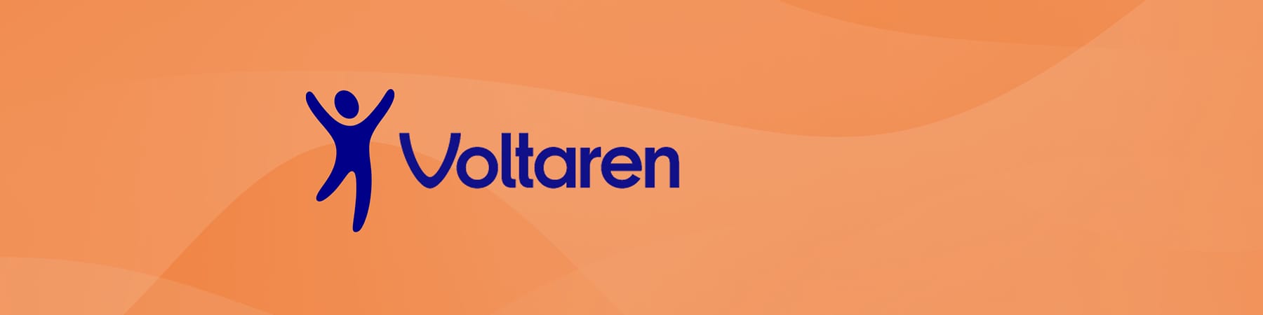 Das Logo von Voltaren mit einem blauen Strichmännchen auf orangefarbenen Grund
