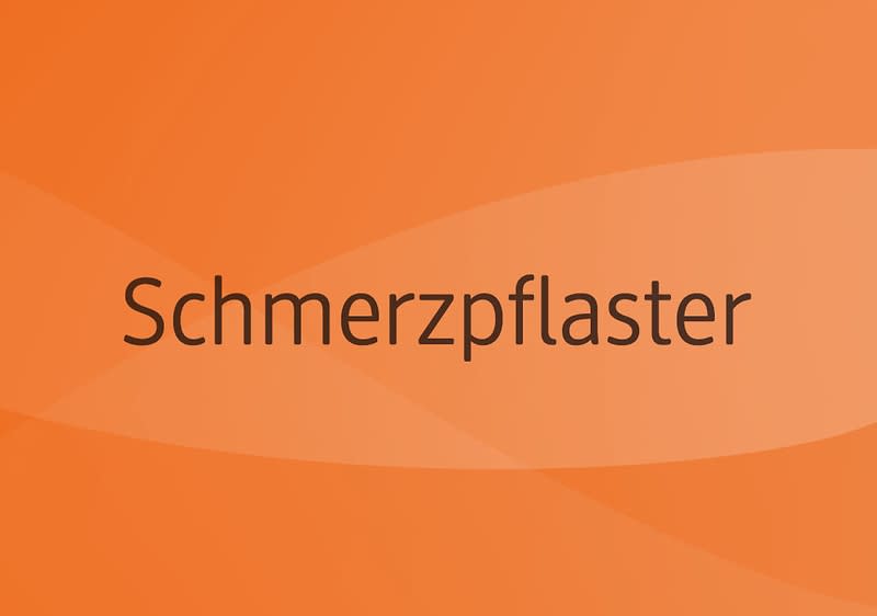 Der Text „Schmerzpflaster“ auf einem orangefarbenen Hintergrund