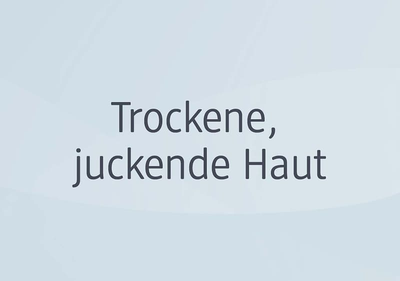 Der Text „Trockene, juckende Haut“ steht auf einem hellrosa Hintergrund