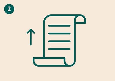 Symbol für Kassenbon mit Pfeil nach oben.