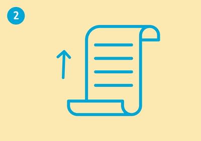 Symbol für Kassenbon mit Pfeil nach oben.