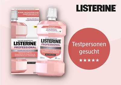 Bubble „Testpersonen gesucht“ mit Listerine Mundspülung Professional Zahnfleischschutz+, Mild und ohne Alkohol