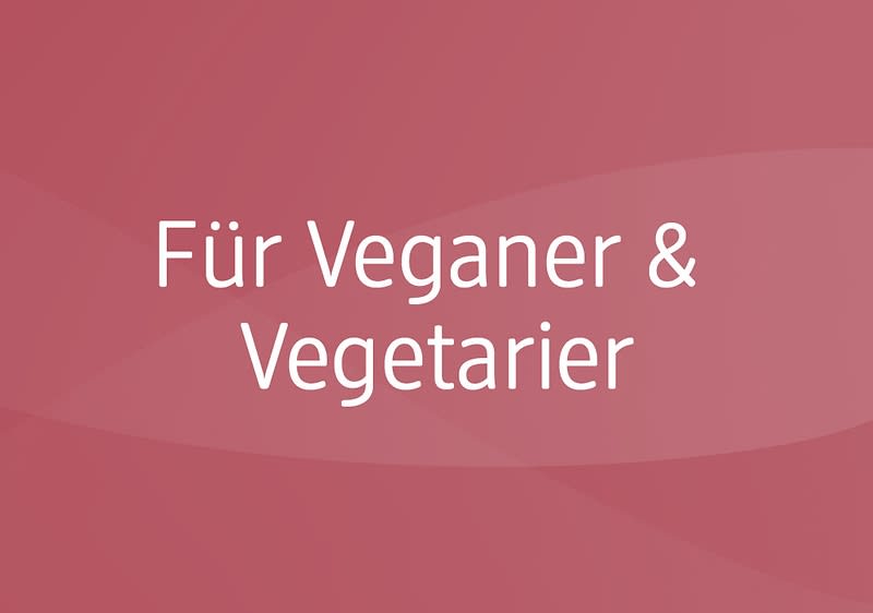 Roter Hintergrund mit weißem Text: „Für Veganer & Vegetarier“