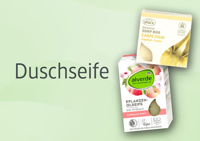 Bunte Silhouetten verschiedener Kosmetikflaschen vor einem geometrischen Hintergrund in Pastellfarben